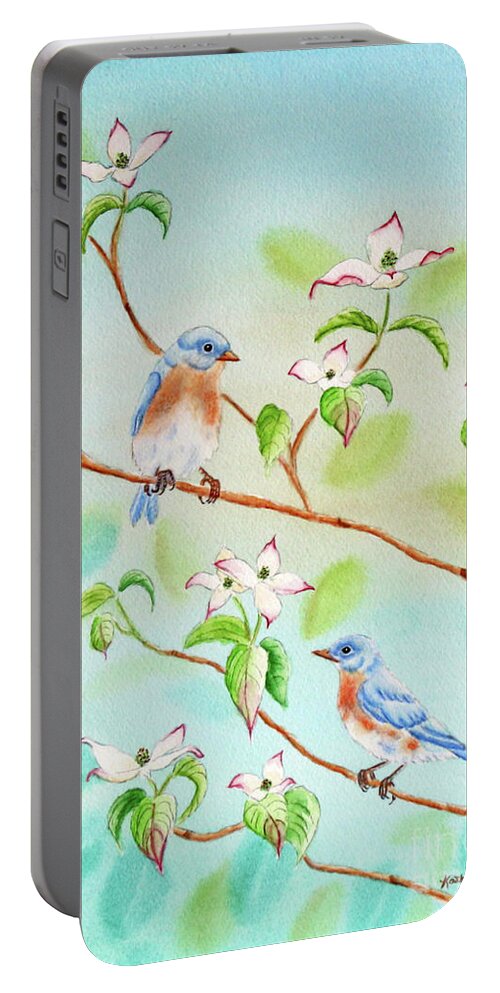 Bluebirds Portable Battery Charger featuring the painting Bluebirds In Dogwood Tree II by Kathryn Duncan