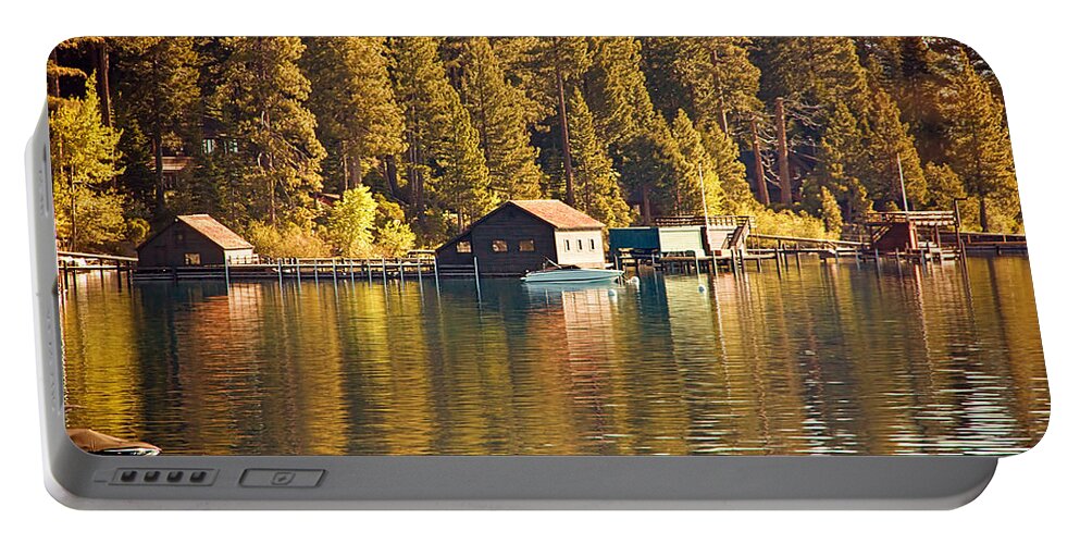 Lake Portable Battery Charger featuring the photograph Boat House by Randy Wehner