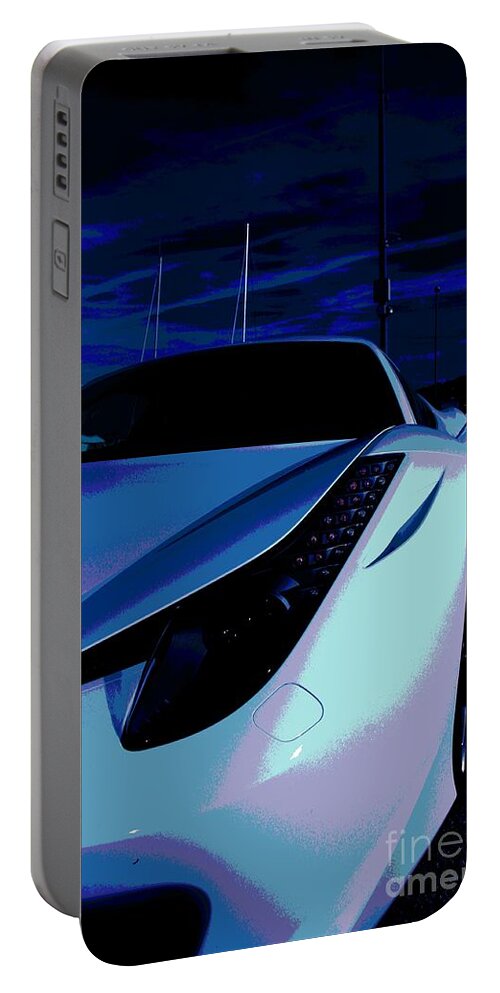 Sports Cars Racing Racer Rogerio Mariani Arts Digital Paining Photo White Luxury Portable Battery Charger featuring the mixed media Bright Night by Rogerio Mariani