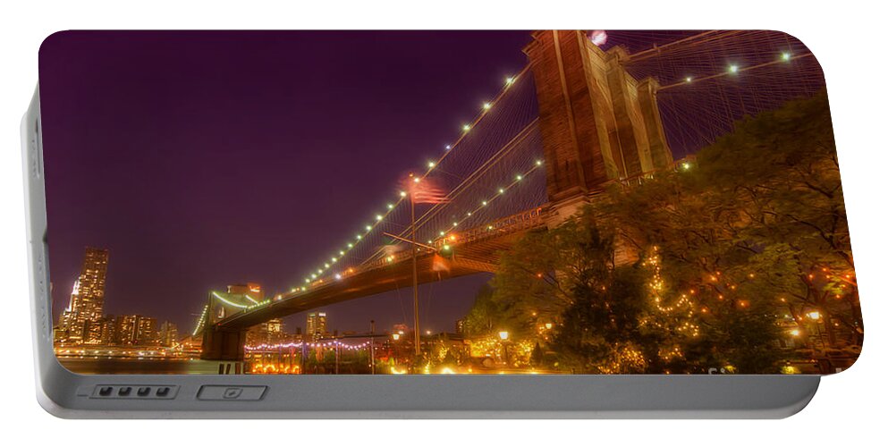 Art Portable Battery Charger featuring the photograph Brooklyn Bridge At Night by Yhun Suarez