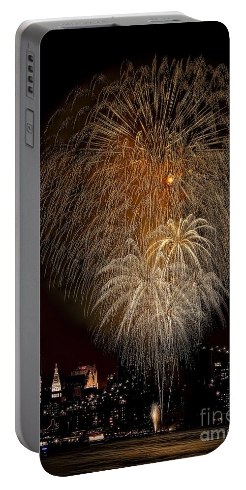 New York City Portable Battery Charger featuring the photograph Brooklyn Bridge Celebrates by Susan Candelario