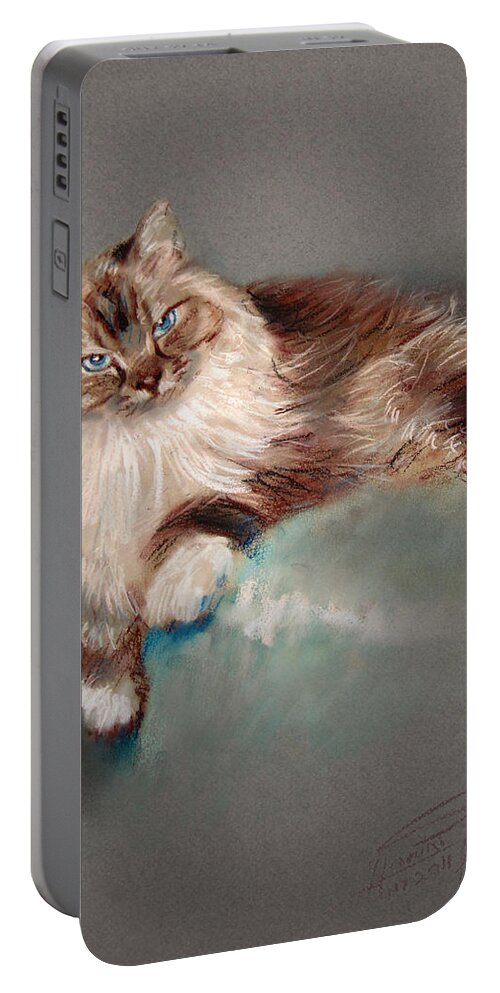 Cat Portable Battery Charger featuring the pastel Browny White by Ylli Haruni