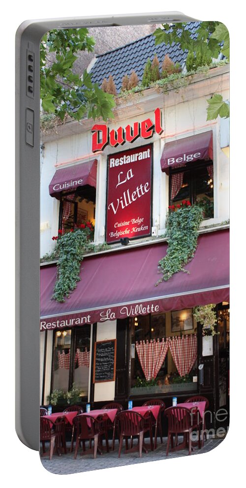 European Cafes Portable Battery Charger featuring the photograph Brussels - Restaurant La Villette with Trees by Carol Groenen