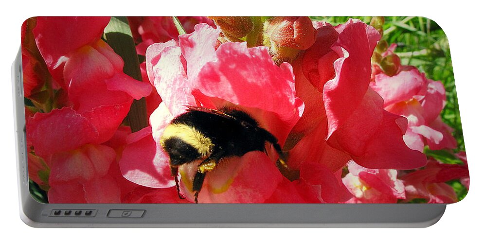 Floral Portable Battery Charger featuring the photograph Bumblebee And Snapdragon by Joyce Dickens