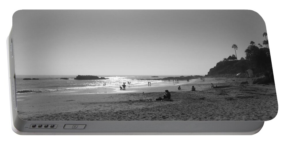 You Made My Day Portable Battery Charger featuring the photograph BW Sunset Reflection at Laguna Beach With Inscription by Connie Fox