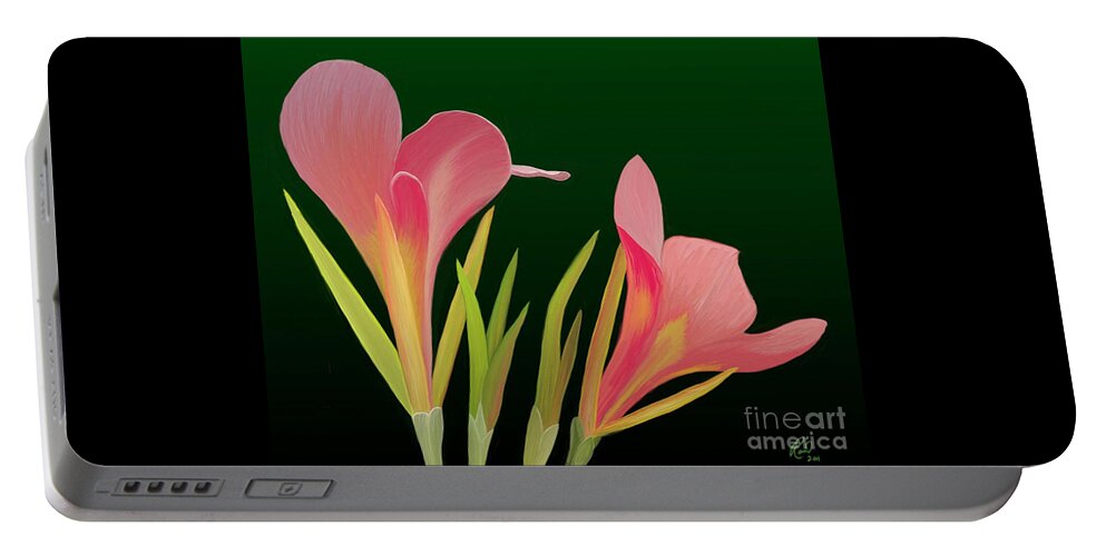 Flowers Portable Battery Charger featuring the painting Canna Lilly Whimsy by Rand Herron