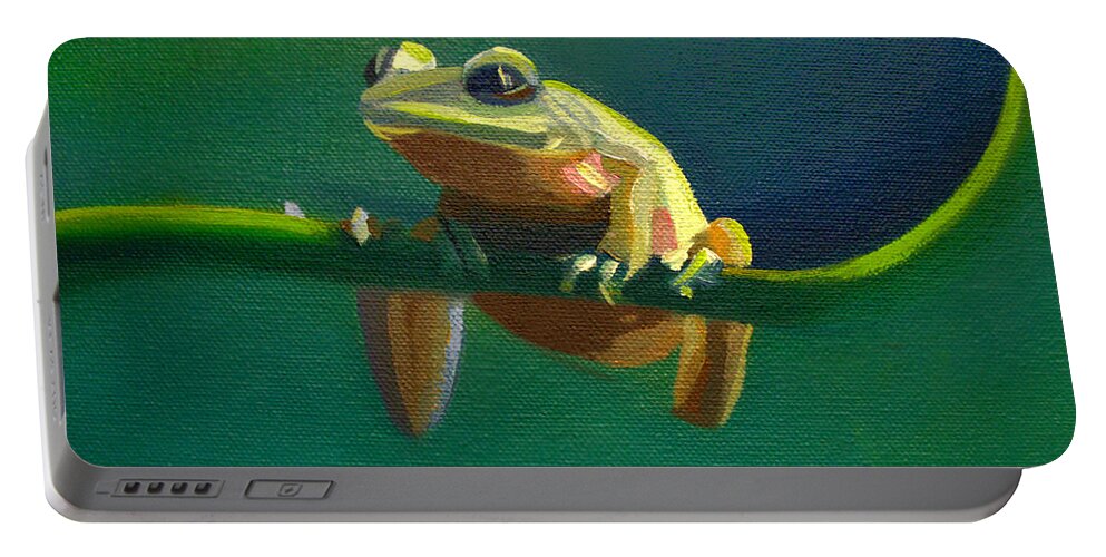 Frog Portable Battery Charger featuring the painting Card of Frog of Rain Forest by Nancy Griswold