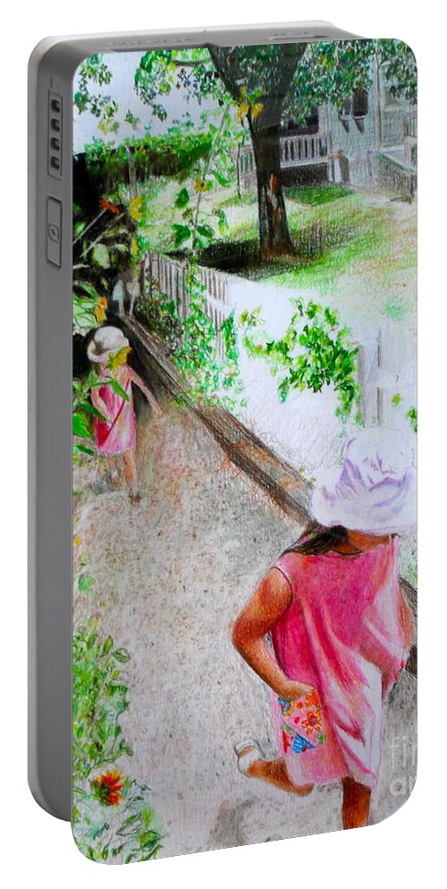 Art For Girls Portable Battery Charger featuring the drawing Carefree by Beth Saffer