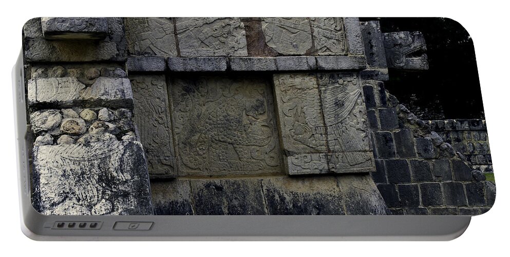 Chichen Itza Portable Battery Charger featuring the photograph Carving oneThe jaguar by Ken Frischkorn