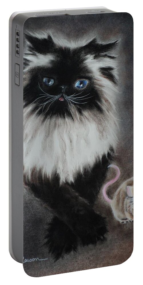 Cat Portable Battery Charger featuring the drawing Cat n Mouse Say CHEEEEEEESE by Carla Carson