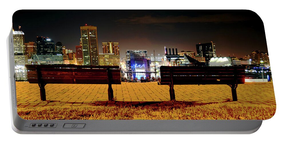 Bench Portable Battery Charger featuring the photograph Charm City View by La Dolce Vita