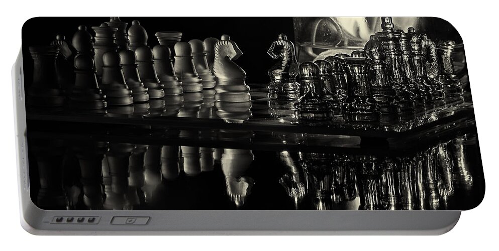 Hdr Portable Battery Charger featuring the photograph Chess by Candlelight by Lori Coleman