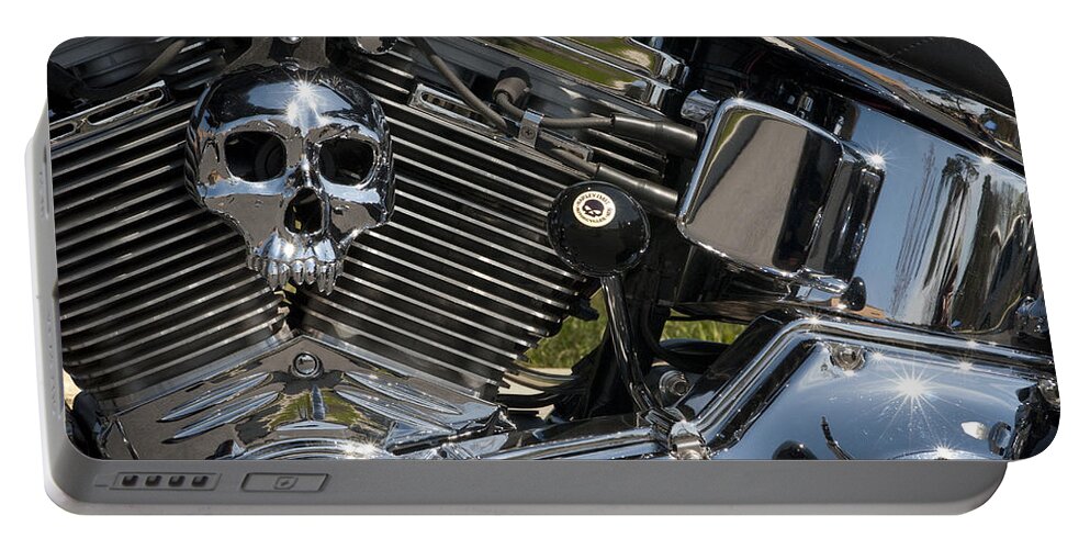 Motorcycle Portable Battery Charger featuring the photograph Chopper Skull by Paul W Faust - Impressions of Light