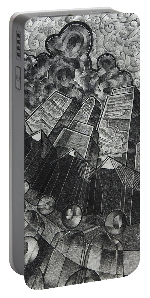 Art Portable Battery Charger featuring the drawing City of ghost by Myron Belfast