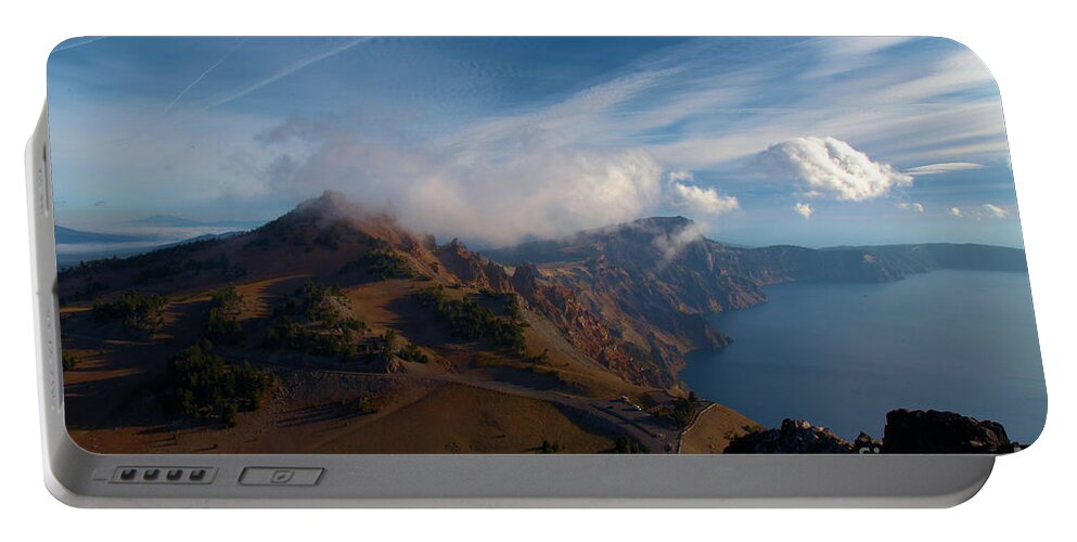 Crater Lake National Park Portable Battery Charger featuring the photograph Clouds On The Horizon by Adam Jewell