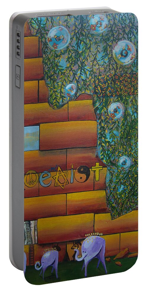 Coexist Portable Battery Charger featuring the painting Coexist by Mindy Huntress