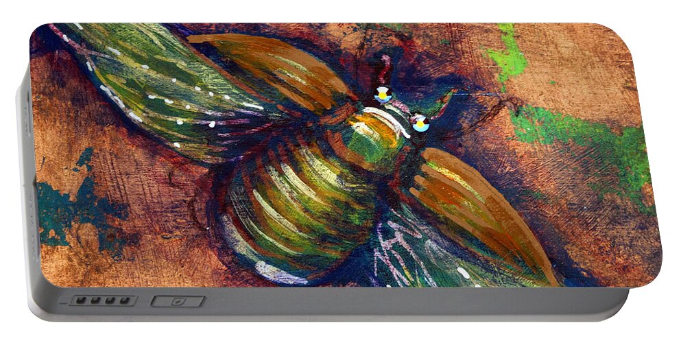 Nature Portable Battery Charger featuring the mixed media Copper Beetle by Ashley Kujan