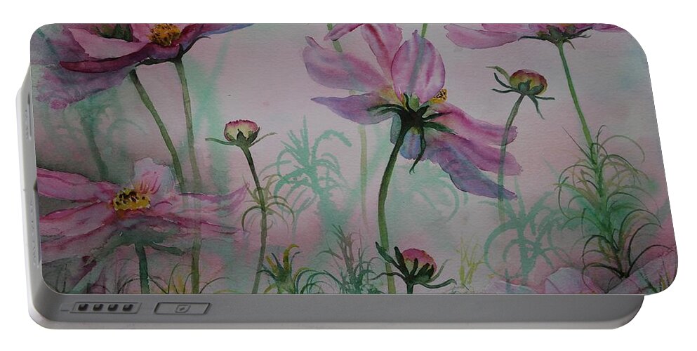 Flowers Portable Battery Charger featuring the painting Cosmos by Ruth Kamenev
