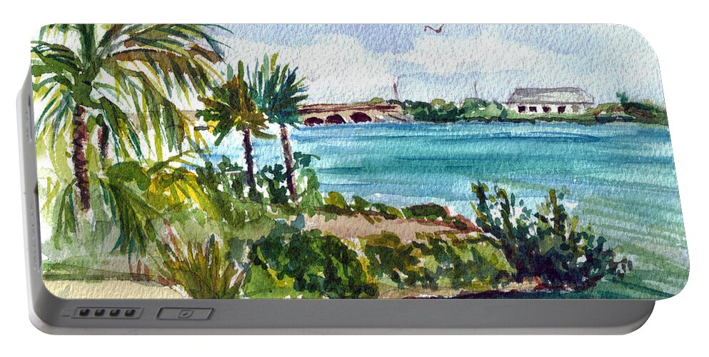 Cudjoe Key Bridge Portable Battery Charger featuring the painting Cudjoe Key Bridge by Clara Sue Beym