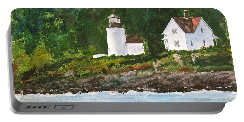 Lighthouse Portable Battery Charger featuring the painting Curtis Island Light by Frank SantAgata