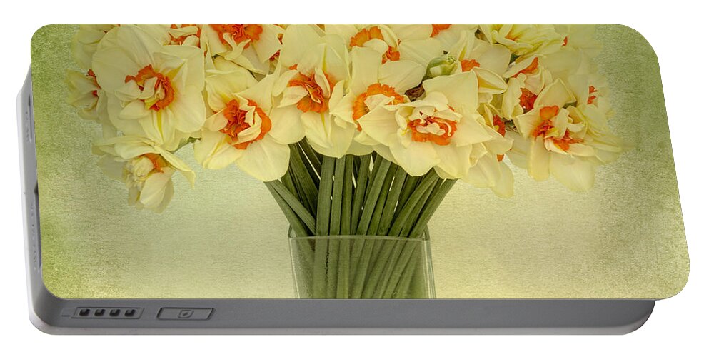 Daffodil Portable Battery Charger featuring the photograph Daffodils in a Glass Vase by Ann Garrett