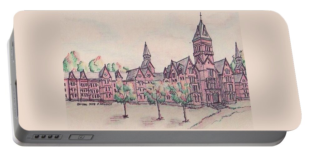 Paul Meinerth Portable Battery Charger featuring the drawing Danvers Insane Asylum by Paul Meinerth