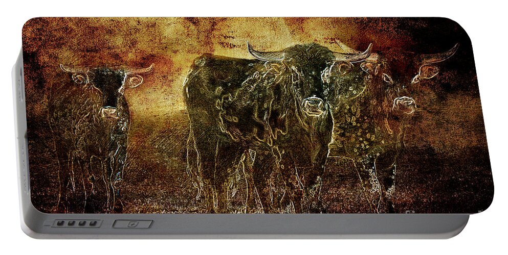 Cattle Portable Battery Charger featuring the photograph Devil's Herd - Texas Longhorn Cattle by Cindy Singleton