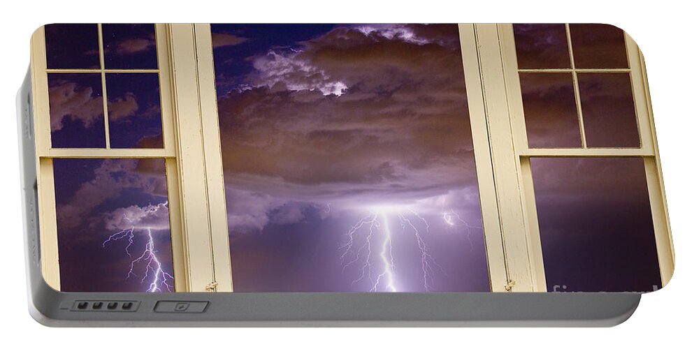 Windows Portable Battery Charger featuring the photograph Double Lightning Strike Picture Window by James BO Insogna