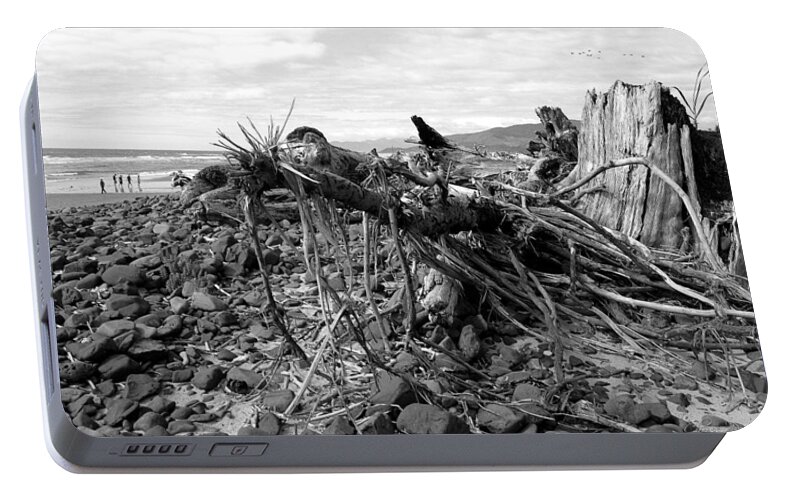 Driftwood Portable Battery Charger featuring the photograph Driftwood and Rocks by Chriss Pagani