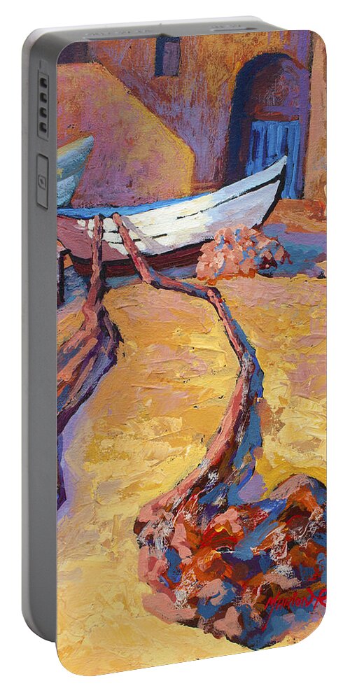 Italy Portable Battery Charger featuring the painting Drying The Nets by Marion Rose