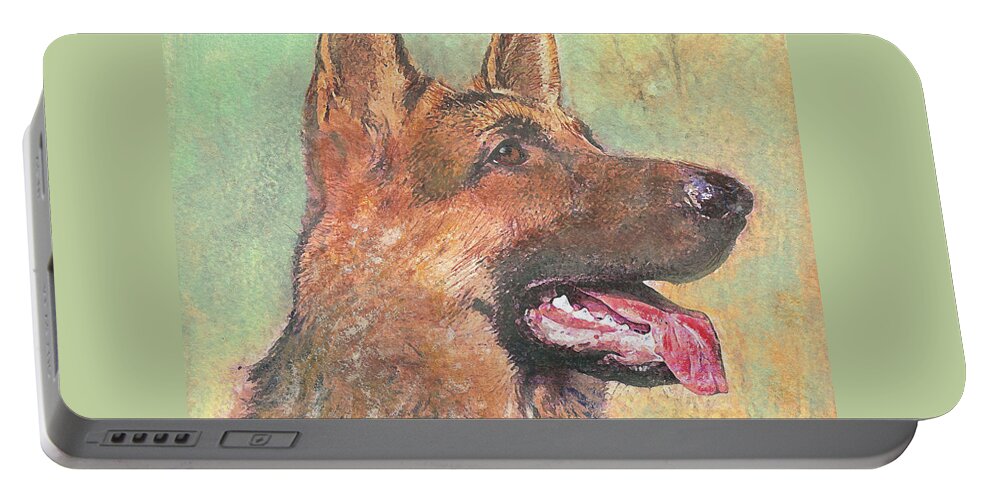 Dog Portable Battery Charger featuring the painting Eager - time for dinner  by Richard James Digance