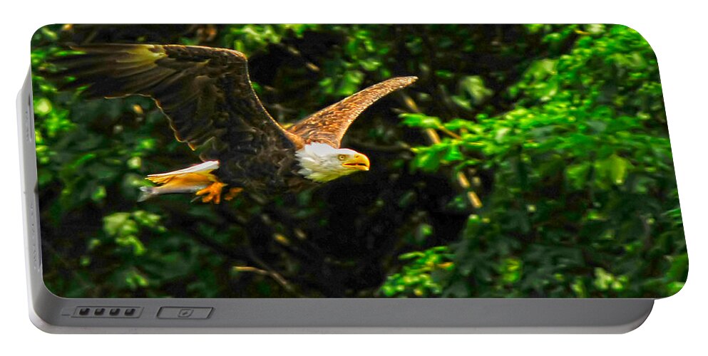 Eagle Lunch Babies Natural Environment Habitat Trees Portable Battery Charger featuring the photograph Eagle taking lunch to her babies by Randall Branham
