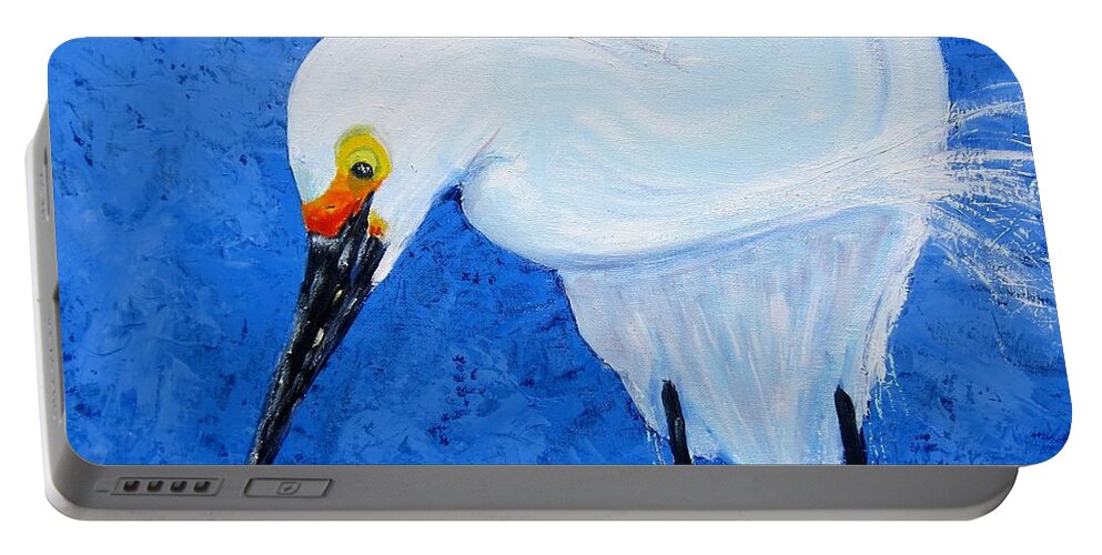 Egret Portable Battery Charger featuring the painting Egret Hunting by Kathryn Barry