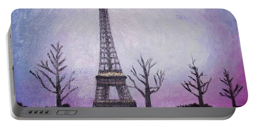 Eiffel Tower Portable Battery Charger featuring the painting Eiffel at Night by Laurie Morgan