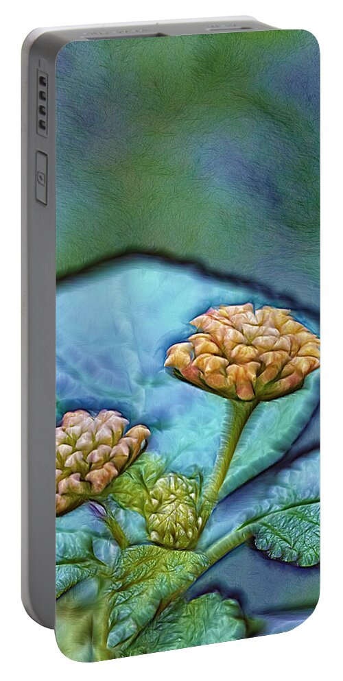 Leaf Portable Battery Charger featuring the photograph Emerald Stamped Floret by Bill and Linda Tiepelman