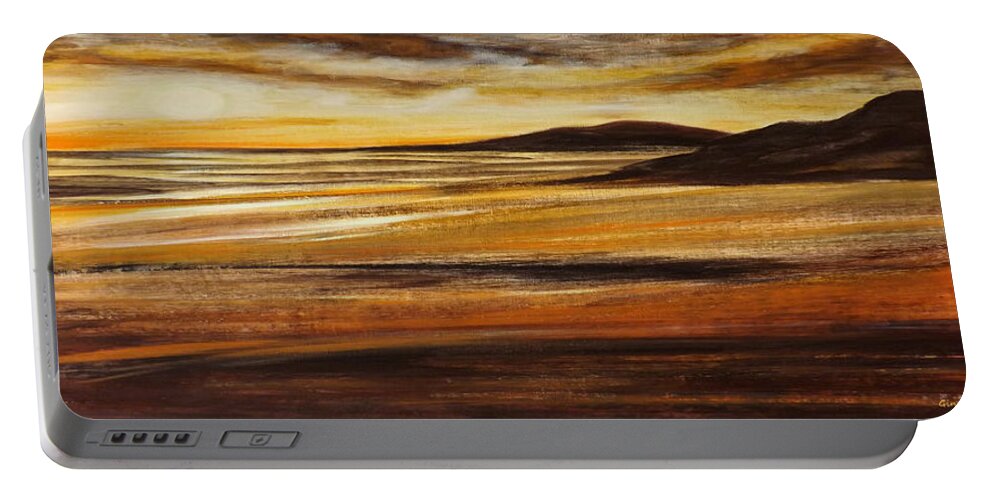 Sunset Portable Battery Charger featuring the painting End of the Day - Panoramic Sunset by Gina De Gorna