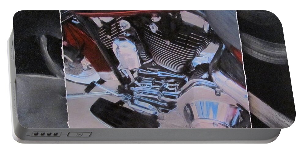 Motorcycle Portable Battery Charger featuring the mixed media Engine Close up by Anita Burgermeister
