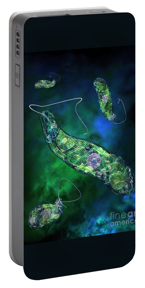 Biological Portable Battery Charger featuring the digital art Euglena Blue by Russell Kightley