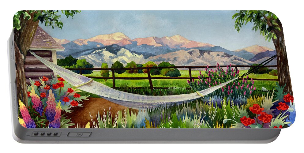 Rocky Mountain Painting Portable Battery Charger featuring the painting Evening in Paradise by Anne Gifford
