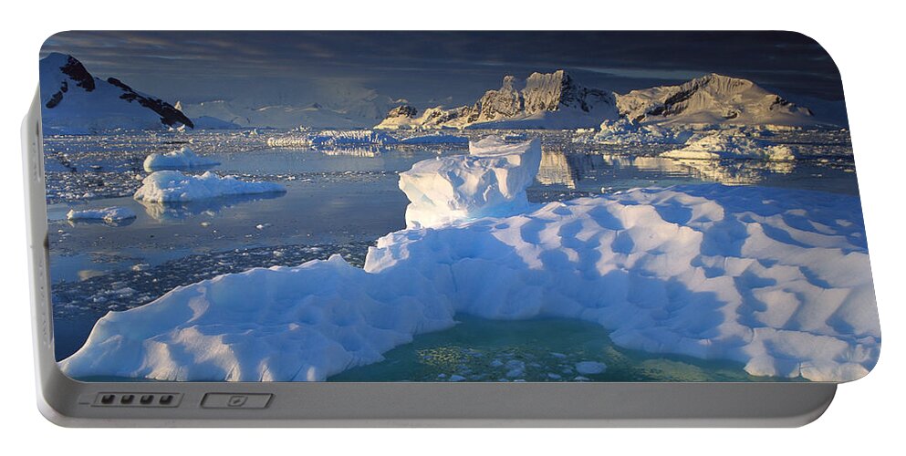 Hhh Portable Battery Charger featuring the photograph Evening Light On Ice Floes And Peaks by Colin Monteath