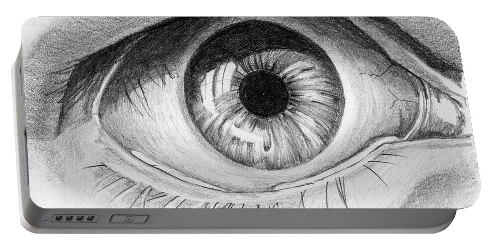 Pencil Portable Battery Charger featuring the drawing Eye by Bill Richards