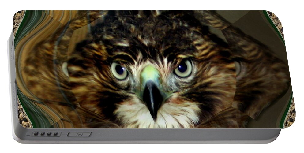 Hawk Portable Battery Charger featuring the digital art Faceted Hawk by Renee Trenholm