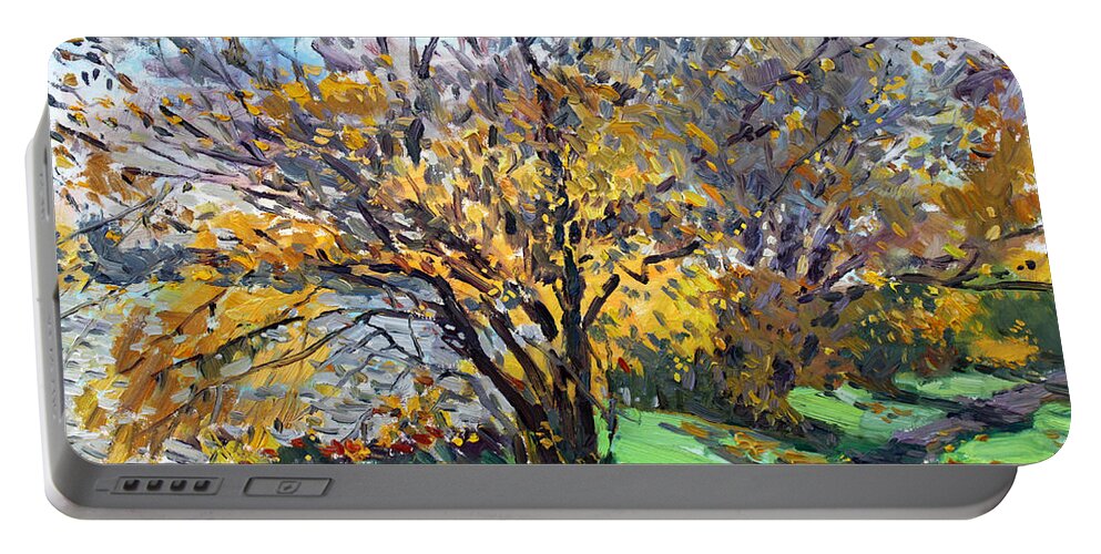Fall Portable Battery Charger featuring the painting Fall of Leaves by Ylli Haruni