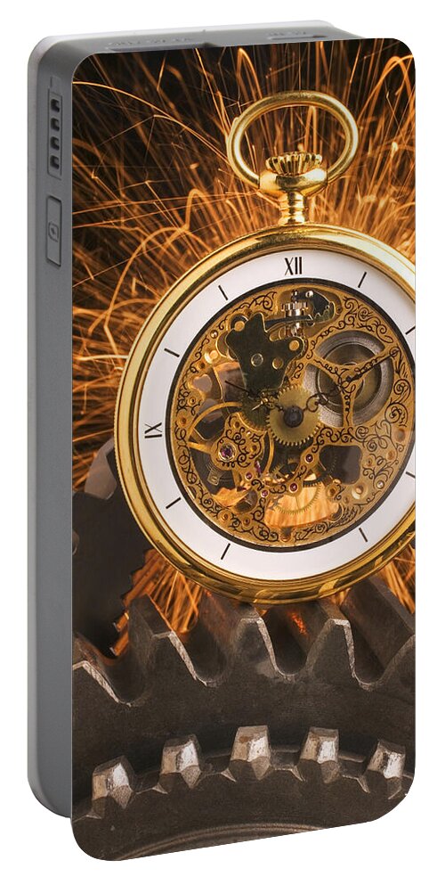 Fancy Portable Battery Charger featuring the photograph Fancy Pocketwatch On Gears by Garry Gay