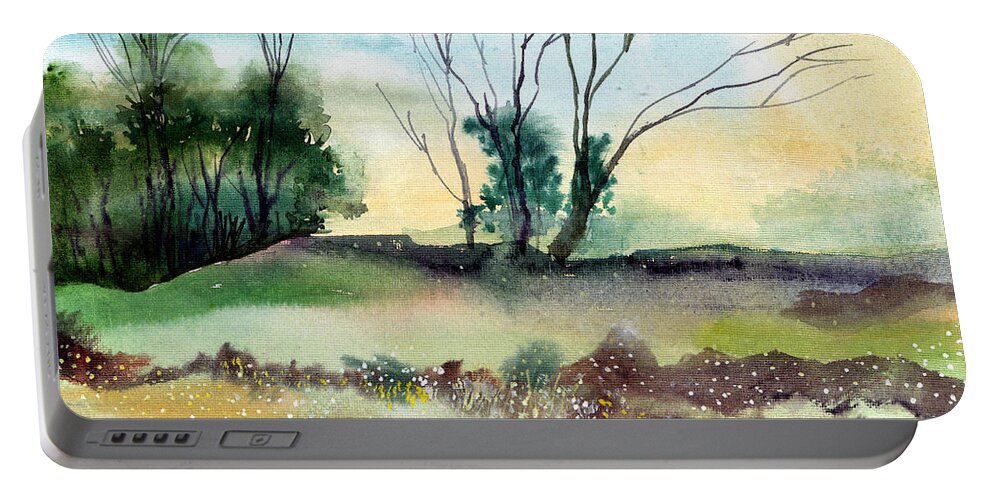 Tree Portable Battery Charger featuring the painting Far Beyond by Anil Nene