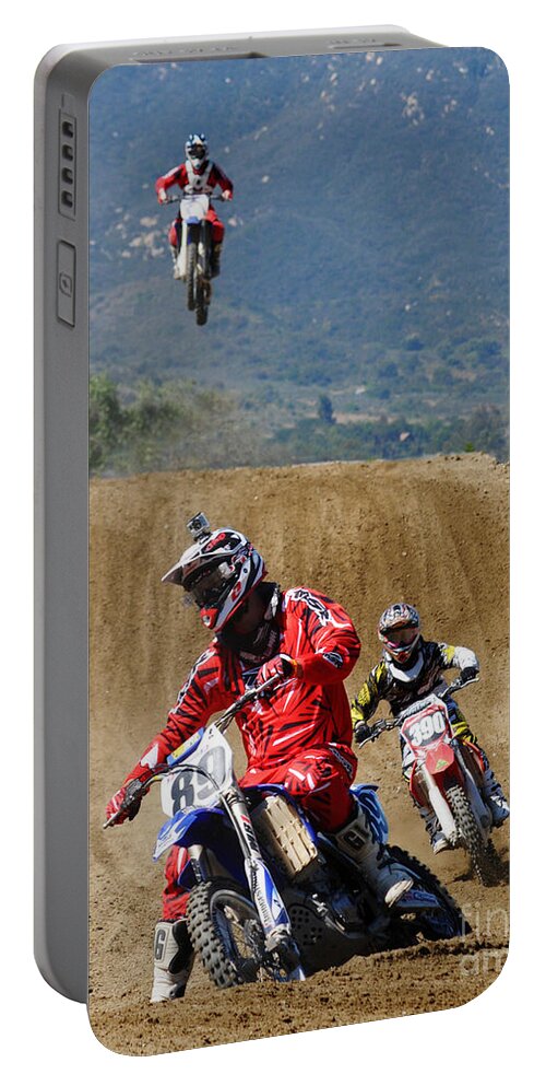 Motocross Portable Battery Charger featuring the photograph Fast and Furious by Vivian Christopher