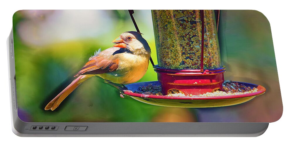 Bird Portable Battery Charger featuring the photograph Female Cardinal Pastelation by Bill and Linda Tiepelman