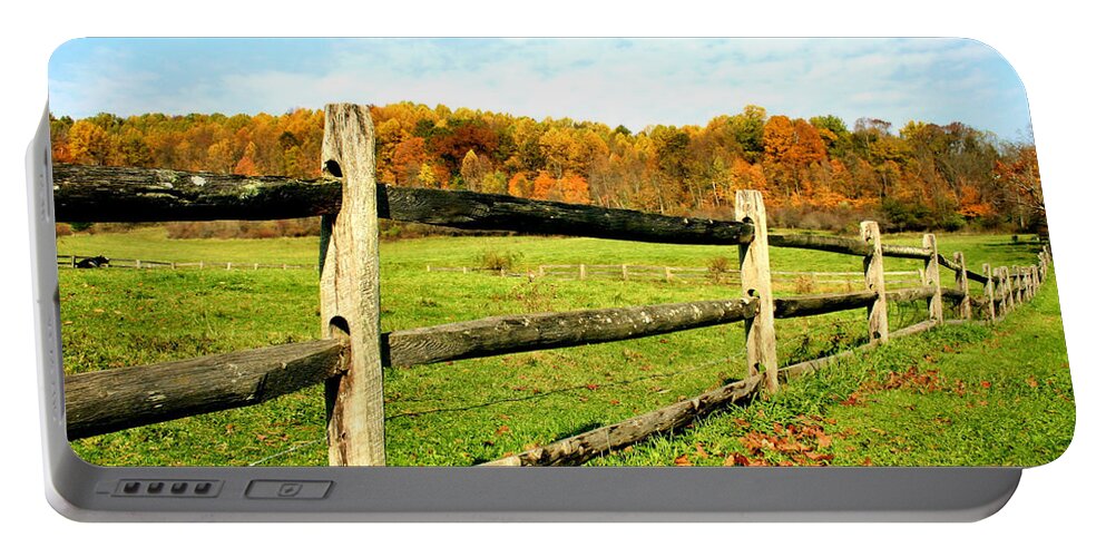 Fence Portable Battery Charger featuring the photograph Fenced Pasture in Autumn by Kristin Elmquist