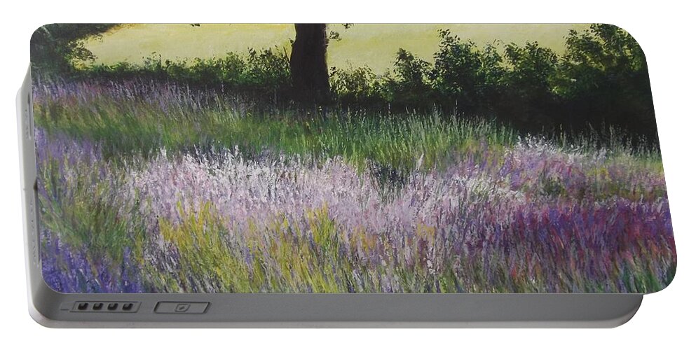 Lavender Portable Battery Charger featuring the painting Fields of Lavender, England by Lizzy Forrester