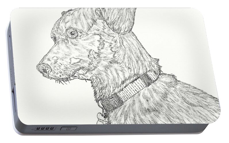 Chihuahua Portable Battery Charger featuring the digital art Finn in black and white by Salvadore Delvisco